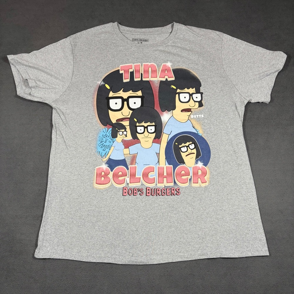 Bob's Burgers T-Shirt Men Large Gray Tina Belcher Graphic Short Sleeve Crew Neck